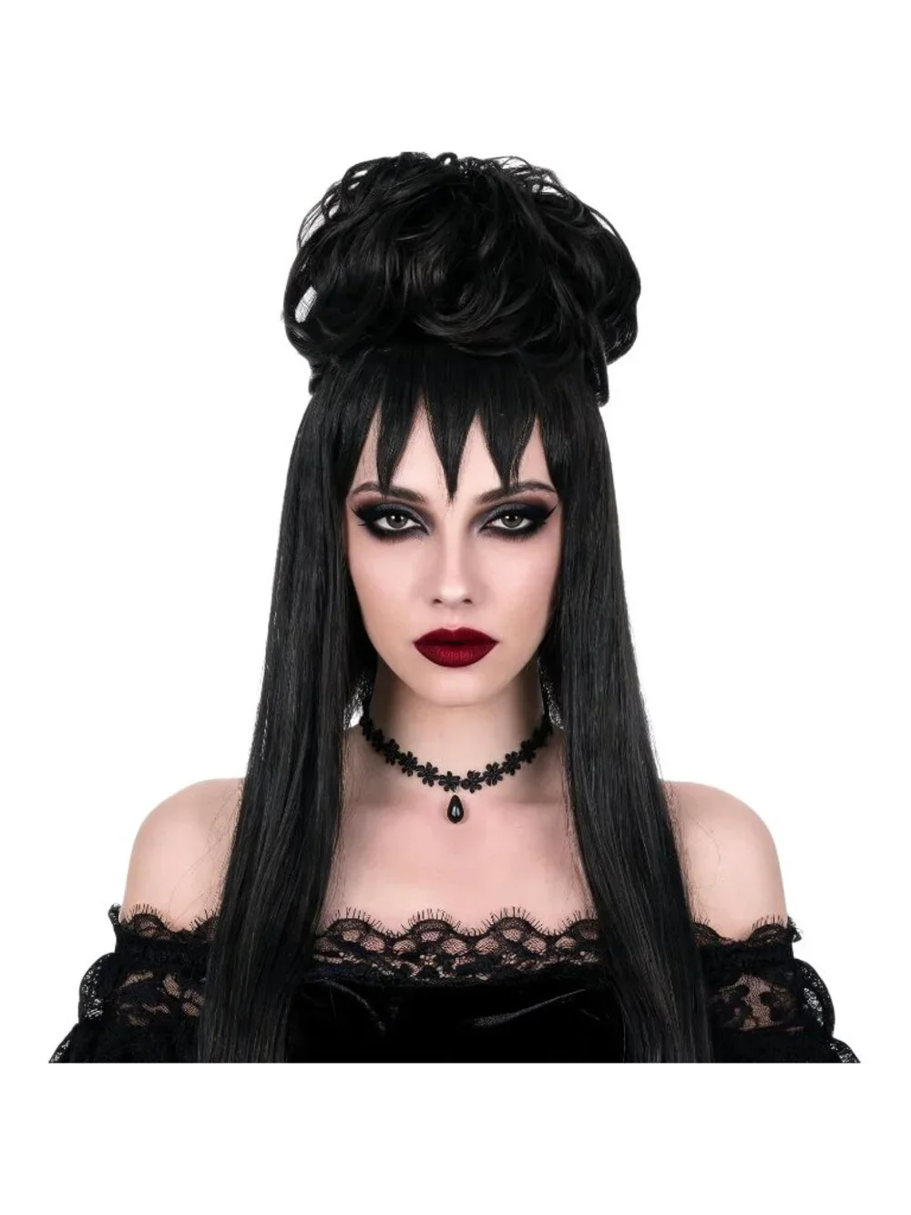 Women's Black 1 Short Cosplay Halloween Costume Wig With Necklace Earrings